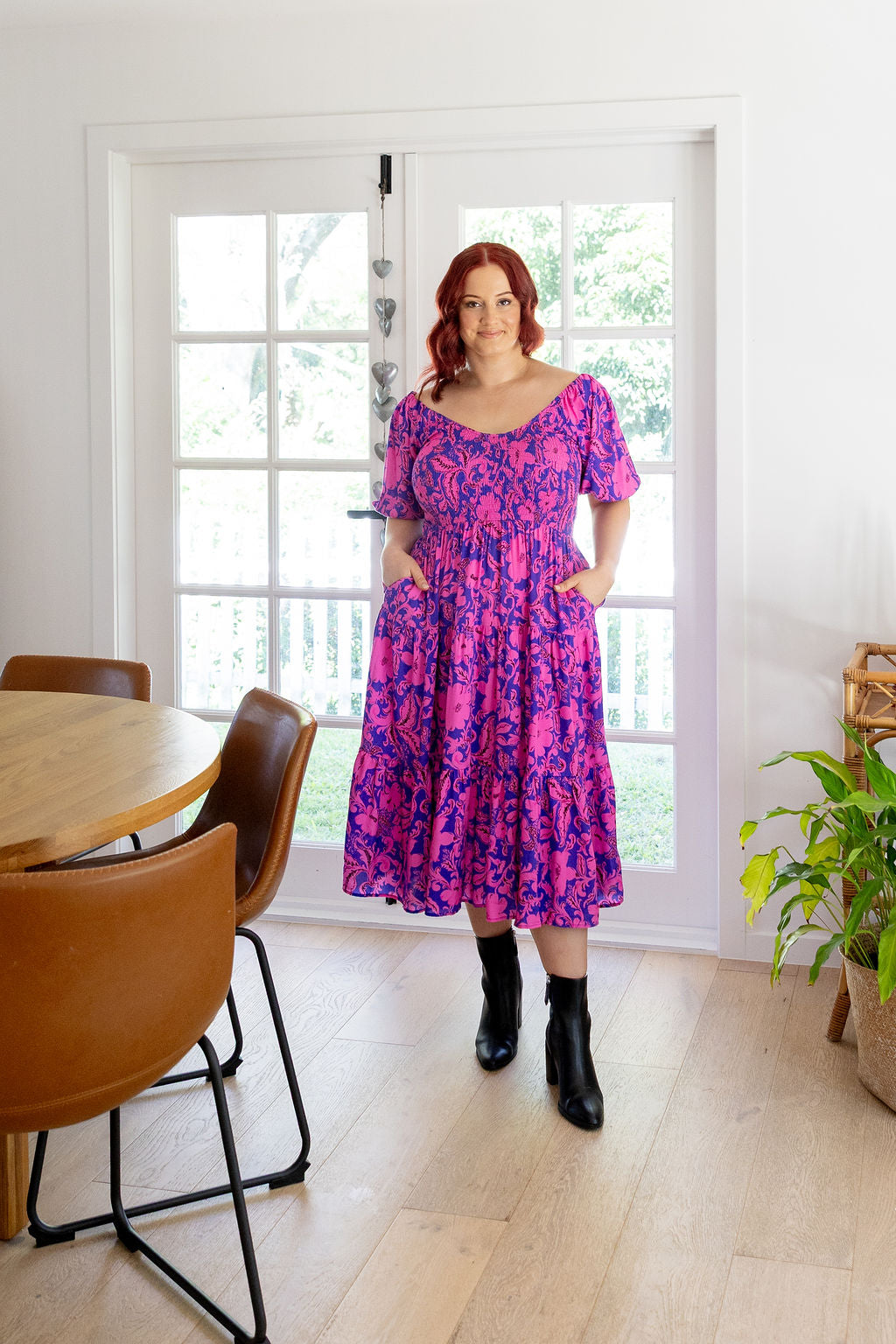 Peri Midi Dress in Purple Blooms