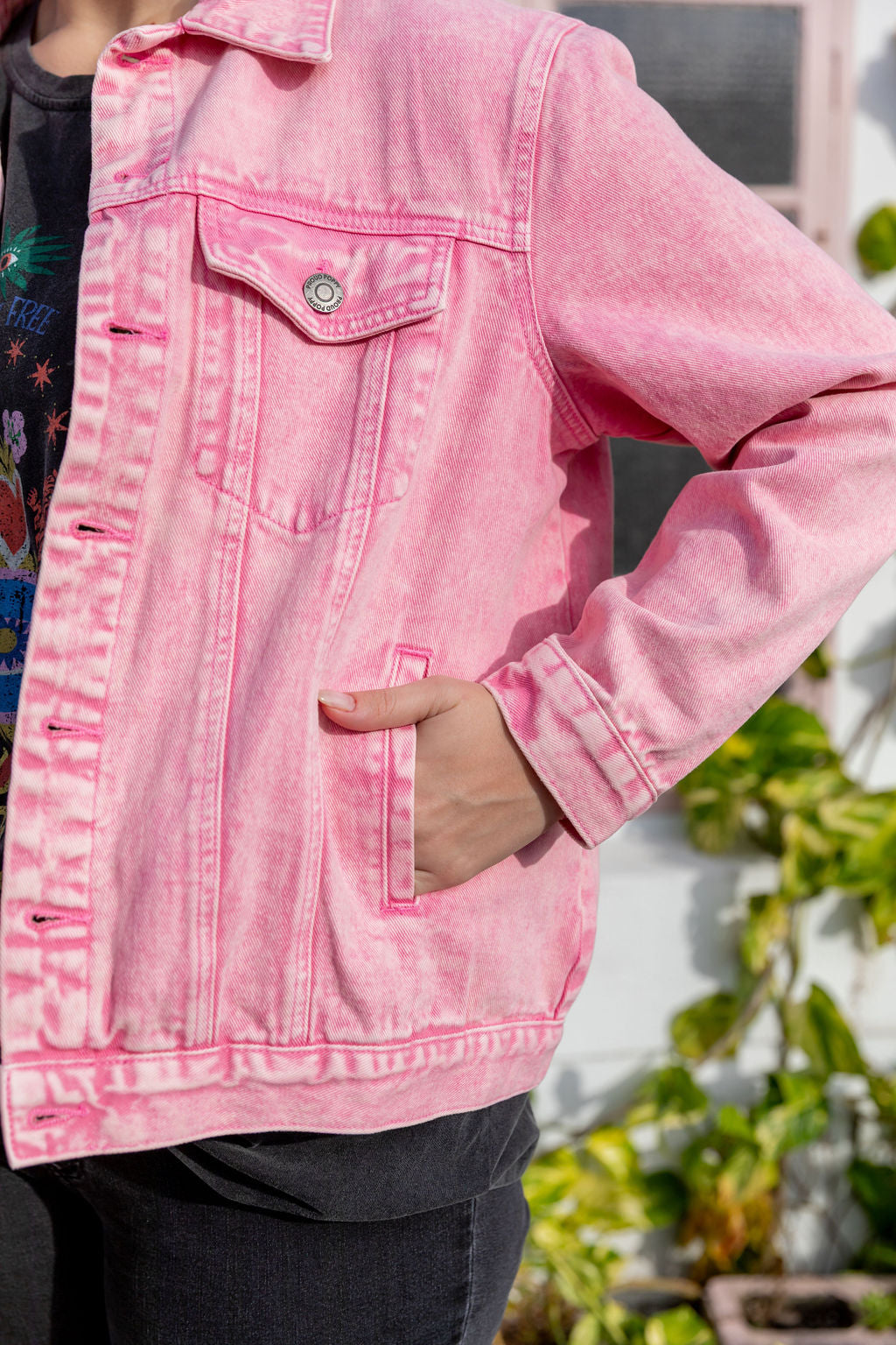 Hayden Boyfriend Denim Jacket in Pink Wash