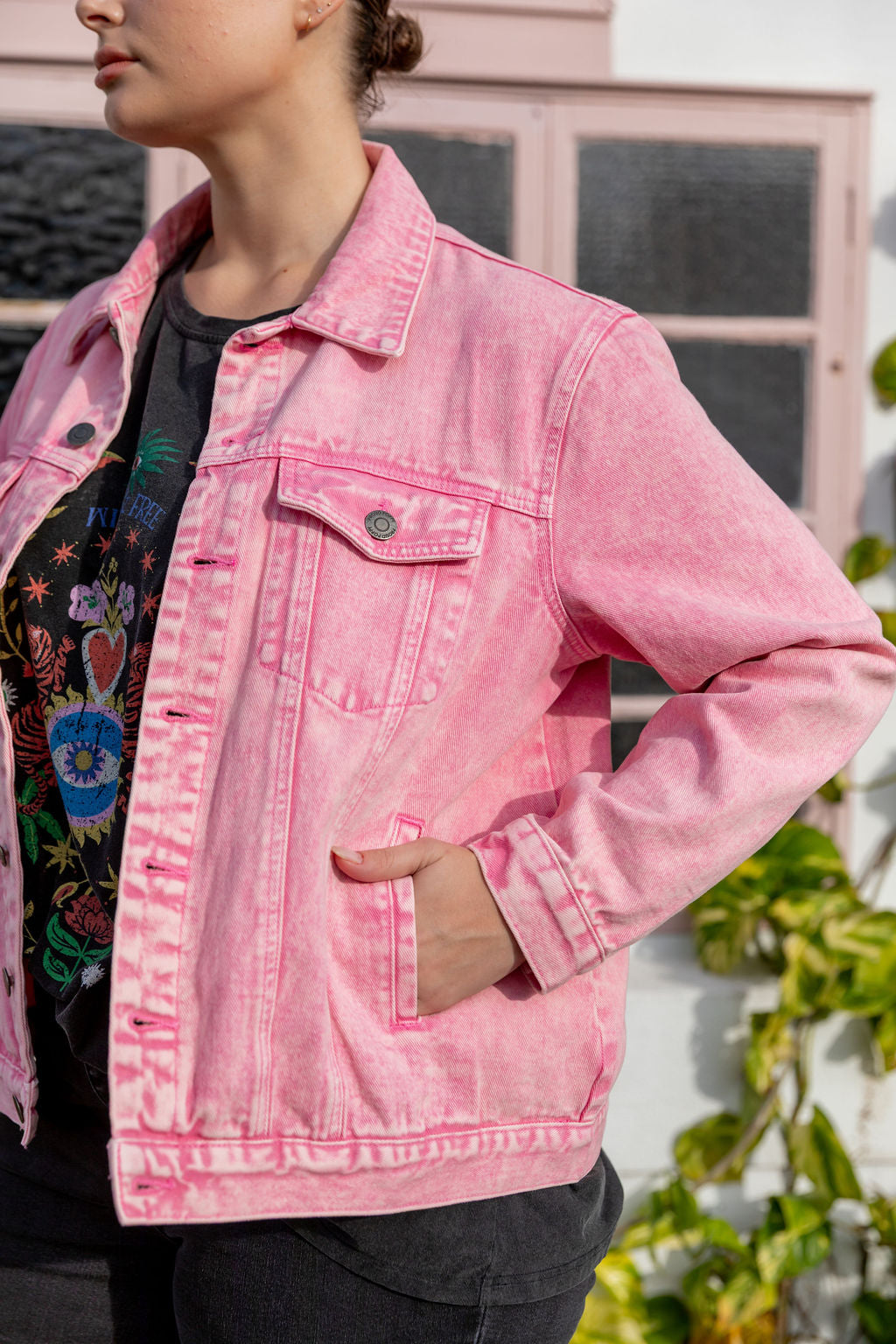 Hayden Boyfriend Denim Jacket in Pink Wash