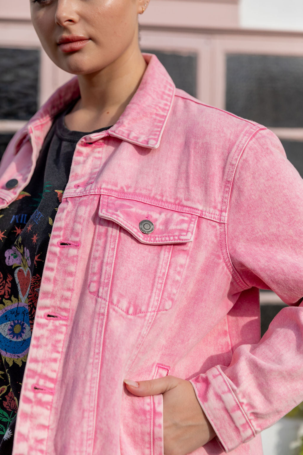 Hayden Boyfriend Denim Jacket in Pink Wash