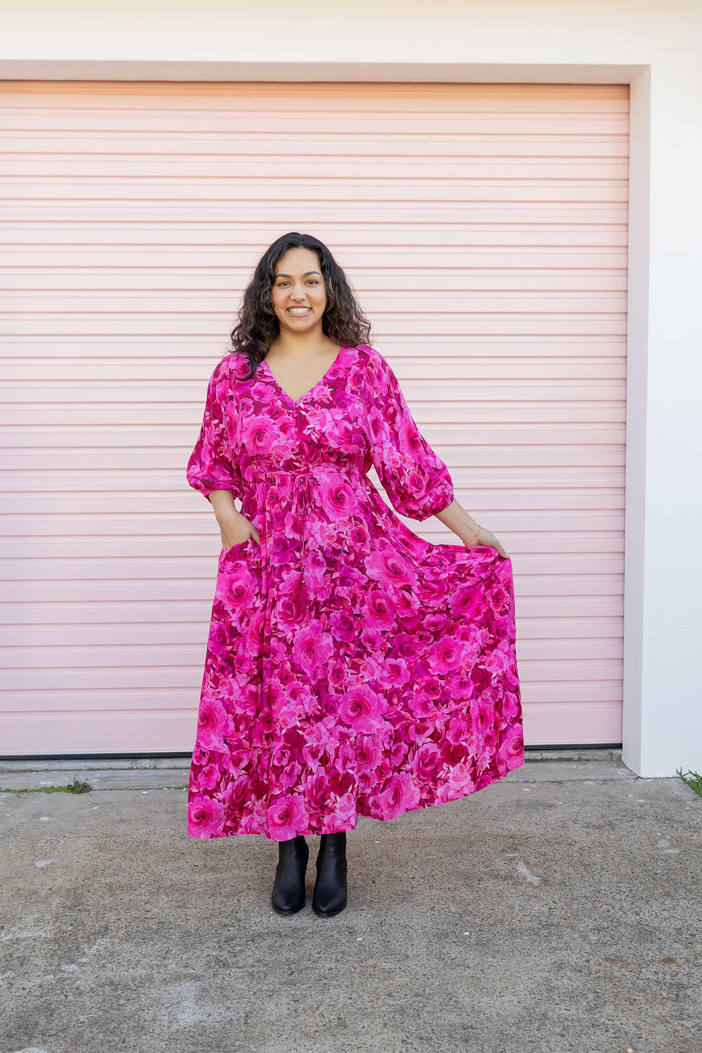 Addison Maxi Dress In Pink Roses