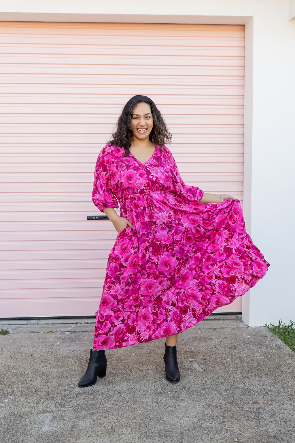 Addison Maxi Dress In Pink Roses