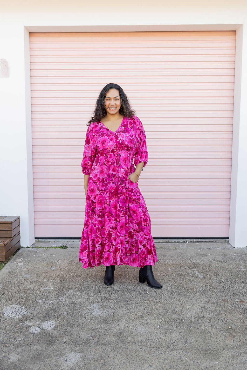 Addison Maxi Dress In Pink Roses