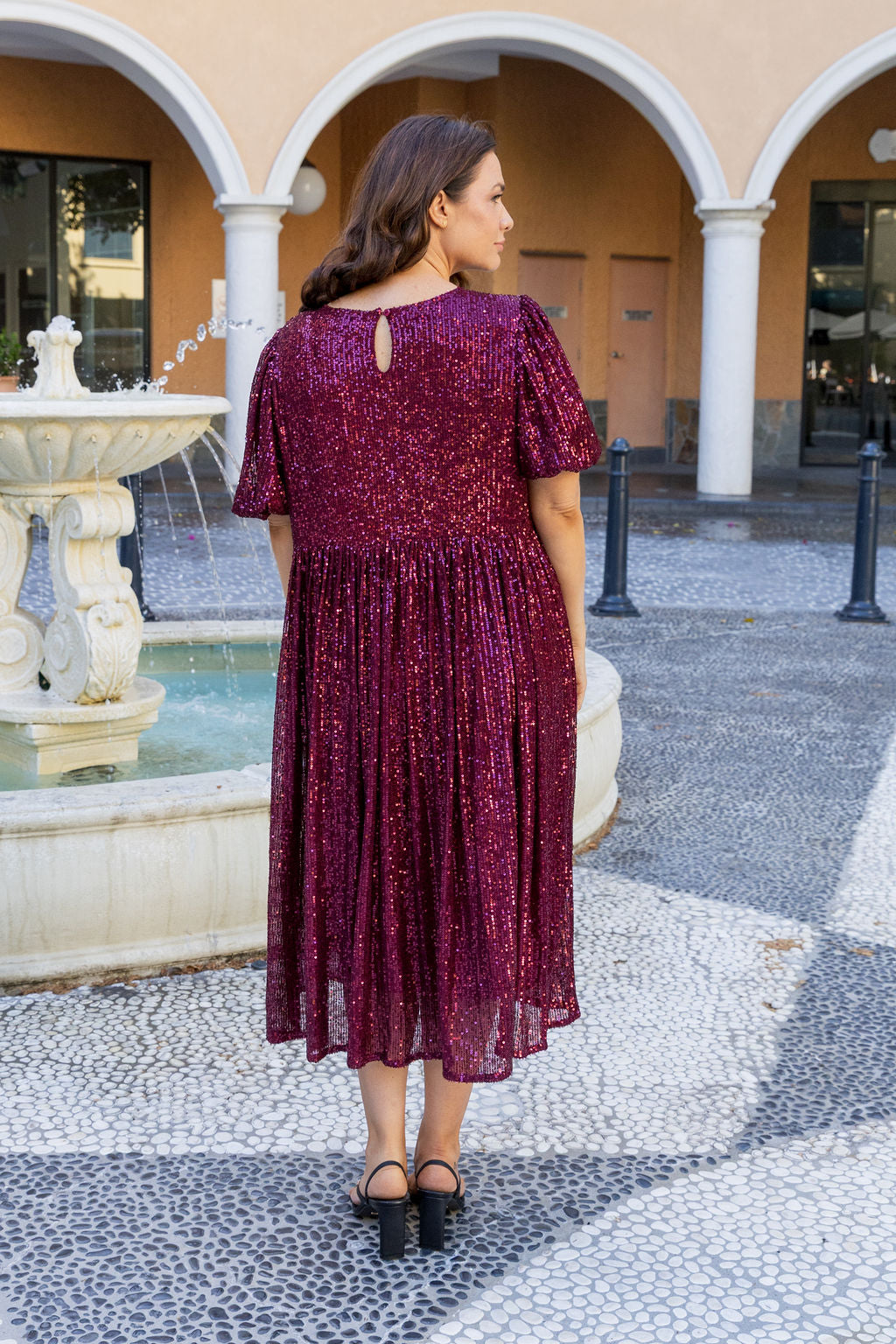 Glimmer Sequin Midi Dress in Wine Proud Poppy Clothing Glimmer Sequin Midi Dress in Wine Proud Poppy Clothing