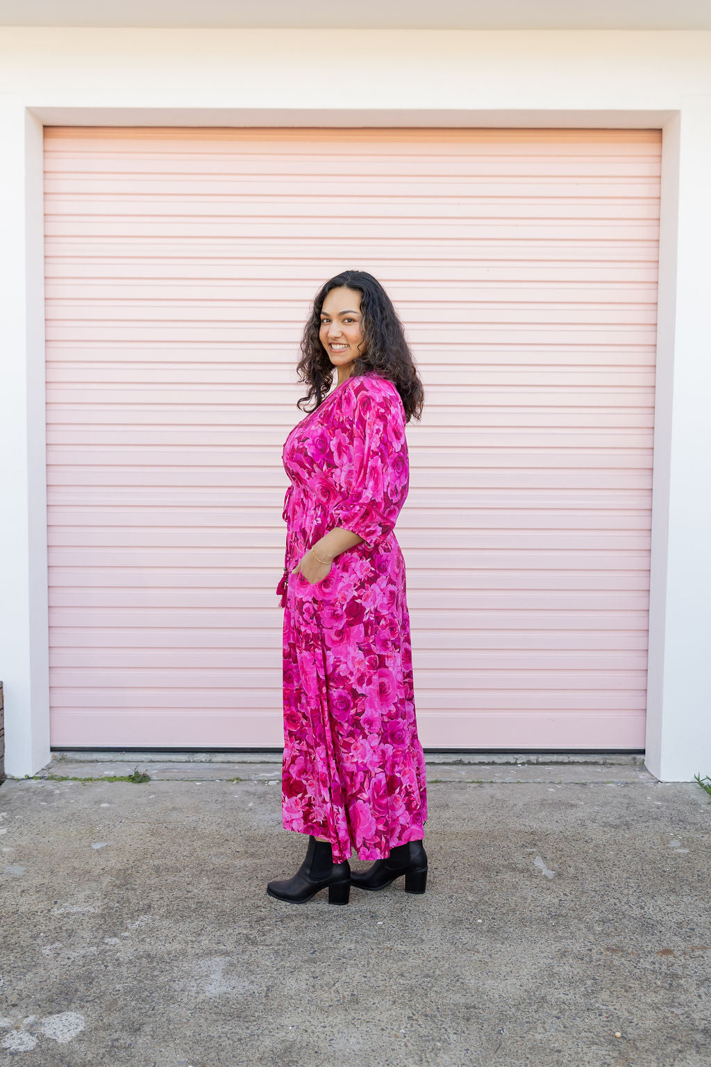 Addison Maxi Dress In Pink Roses