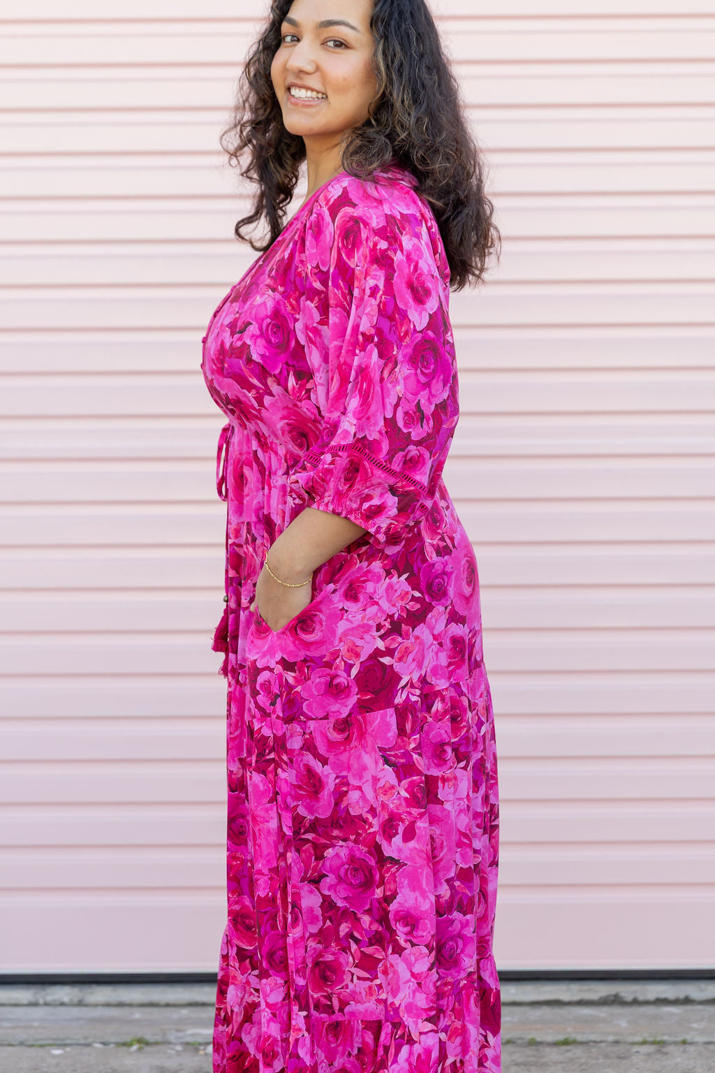 Addison Maxi Dress In Pink Roses