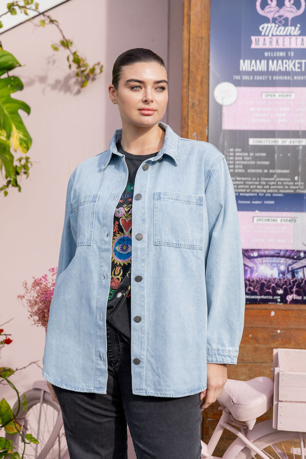 Brogen Denim Shacket in Light Blue Wash