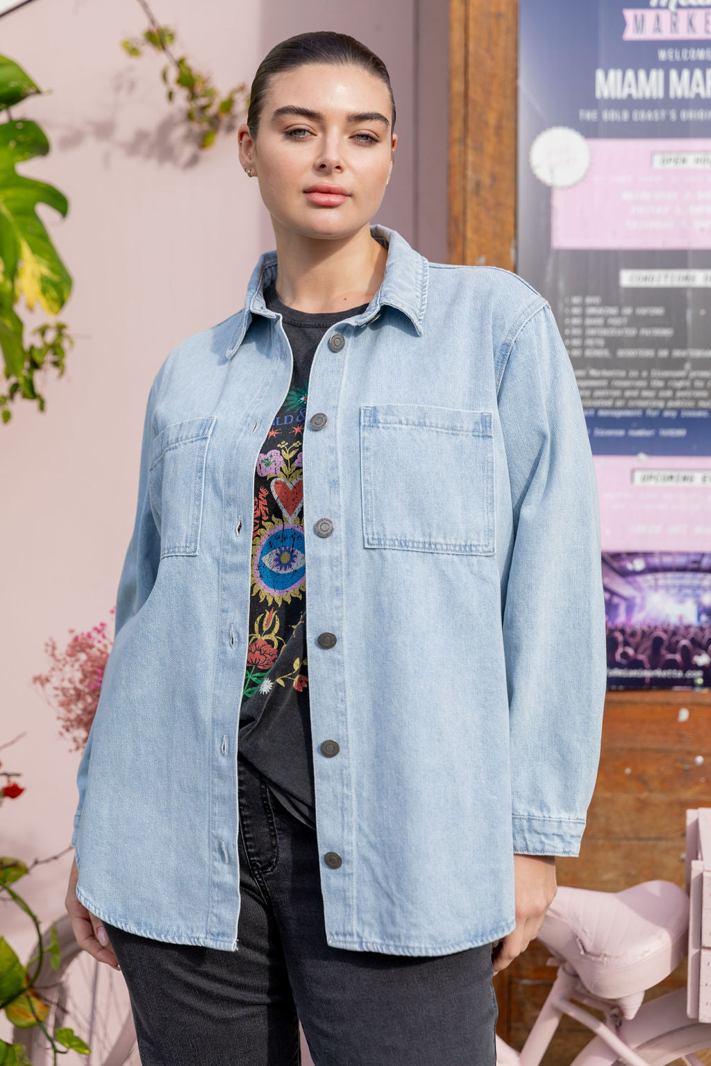 Brogen Denim Shacket in Light Blue Wash