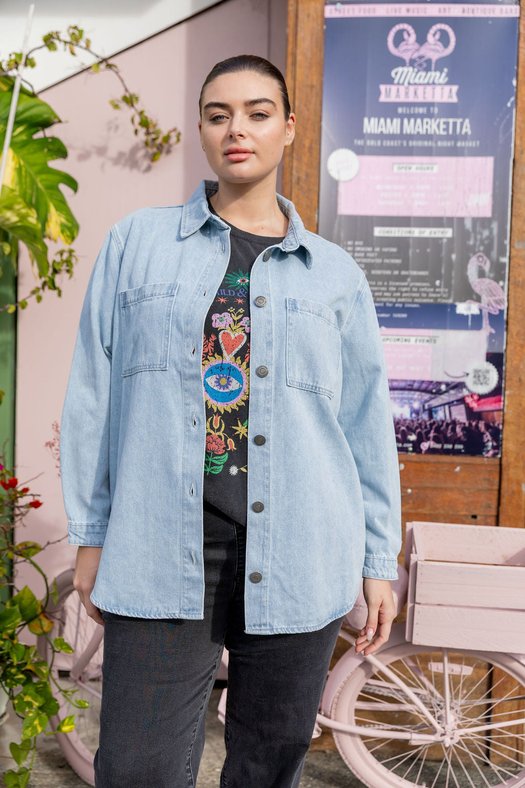 Brogen Denim Shacket in Light Blue Wash