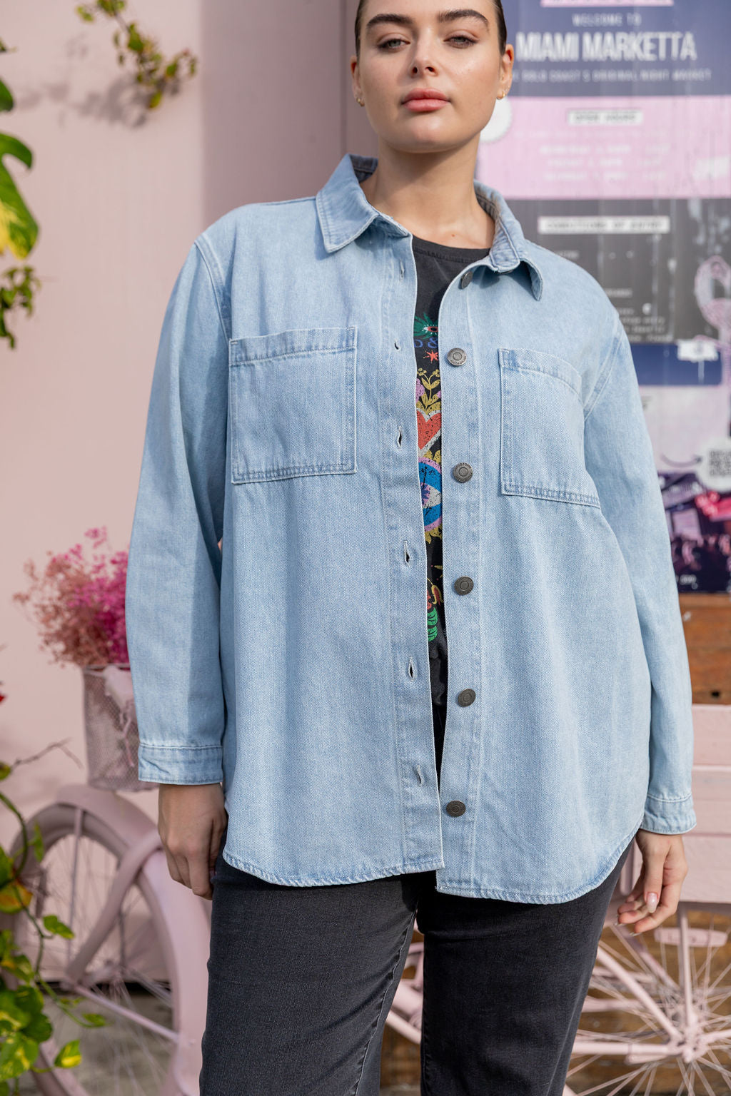 Brogen Denim Shacket in Light Blue Wash