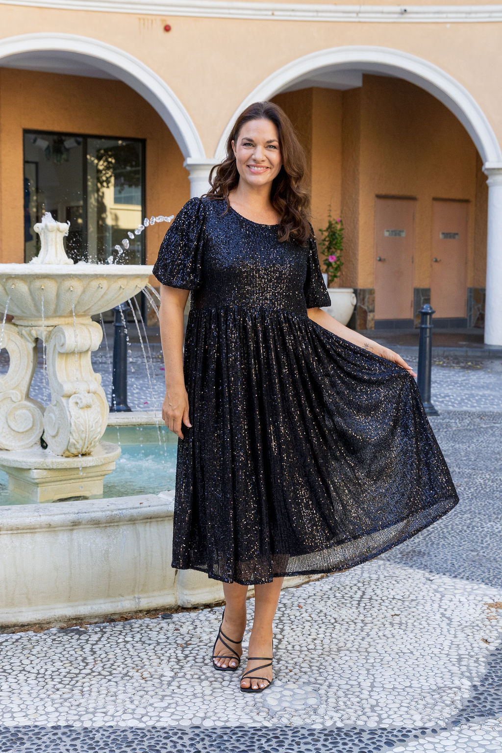 Glimmer Sequin Midi Dress in Black