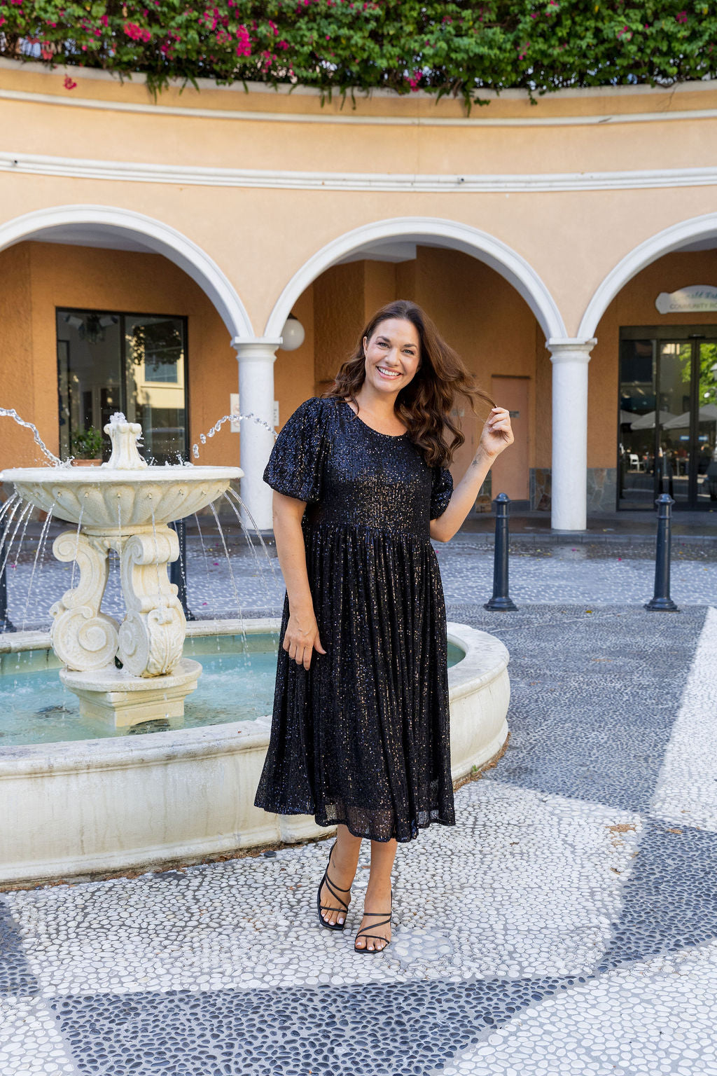 Glimmer Sequin Midi Dress in Black