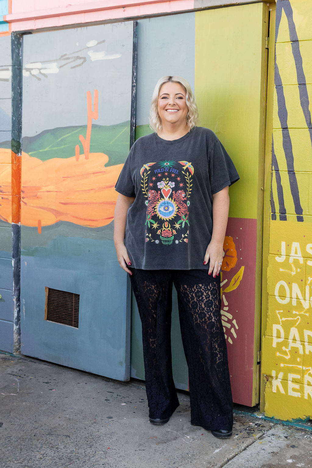 Wild & Free Oversized Tee in Black Acid Wash