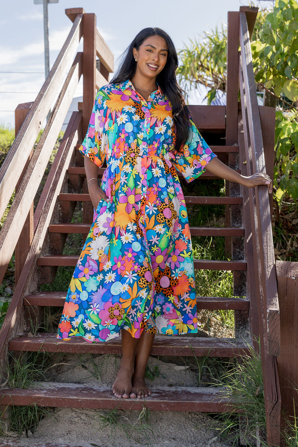 Maddy Midi Dress in Kutopia Floral by Kasey Rainbow