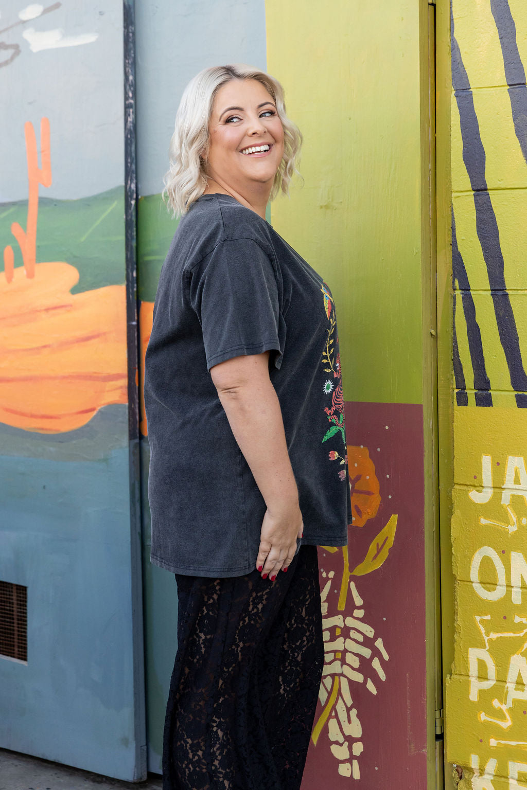 Wild & Free Oversized Tee in Black Acid Wash