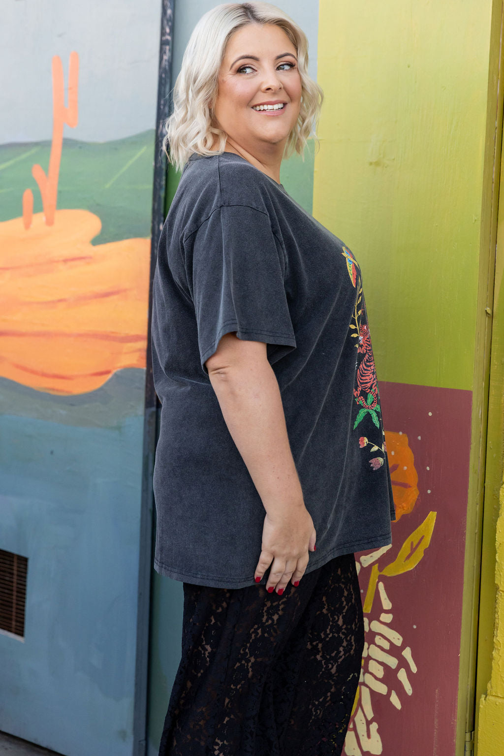 Wild & Free Oversized Tee in Black Acid Wash