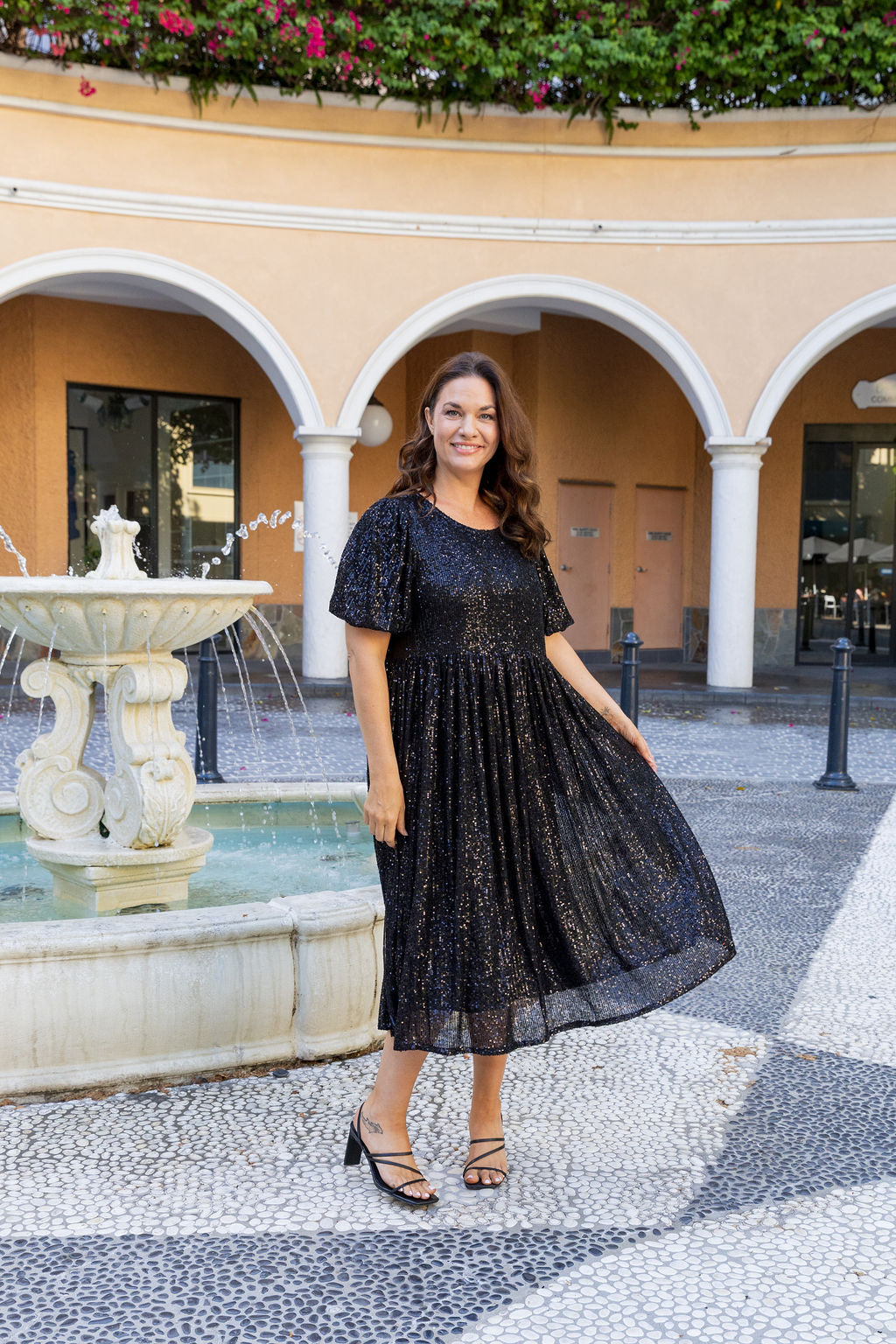 Glimmer Sequin Midi Dress in Black