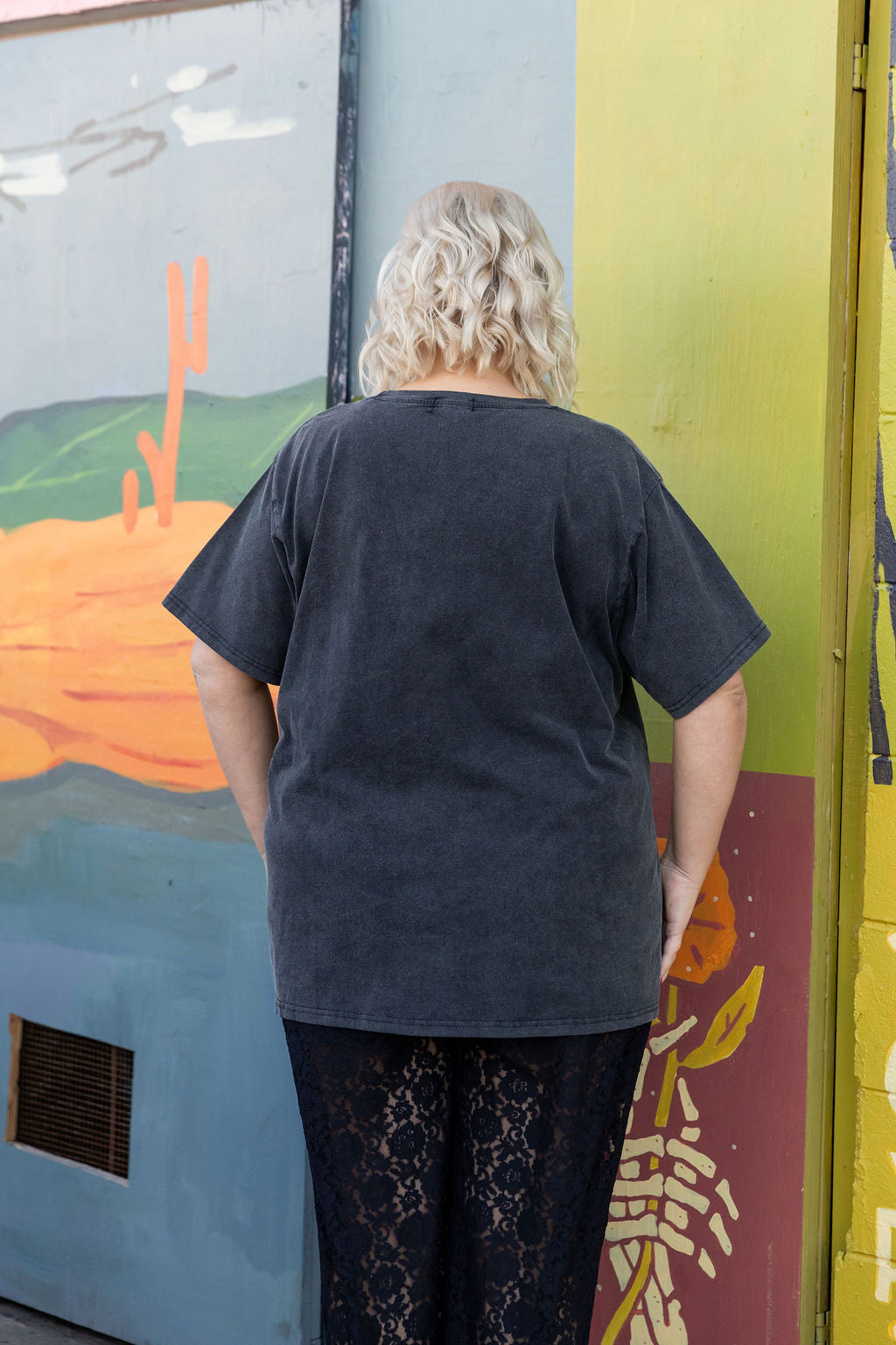 Wild & Free Oversized Tee in Black Acid Wash