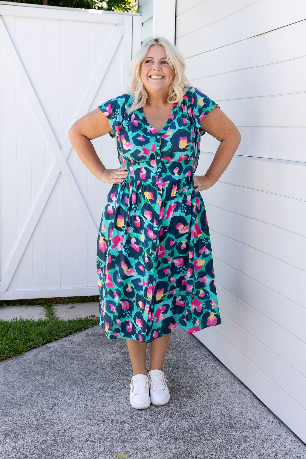 Aurora Midi Dress in Green Leopard by Kasey Rainbow