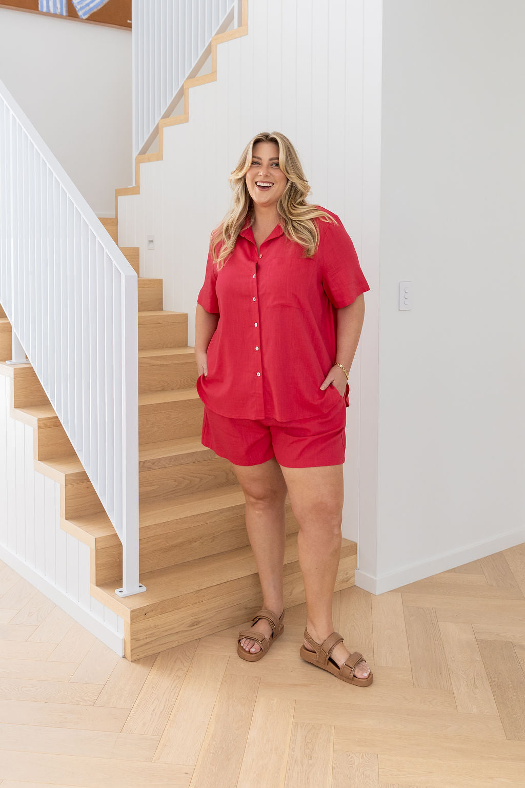 Samara Linen Blend Shirt in Cherry Pink