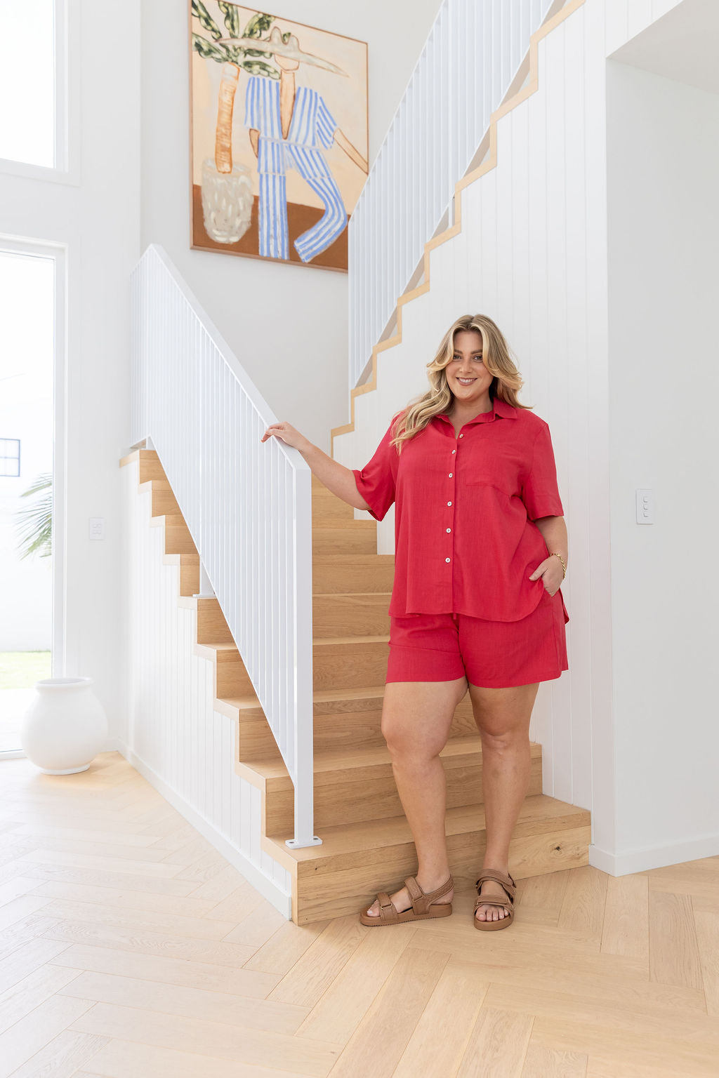 Samara Linen Blend Shirt in Cherry Pink