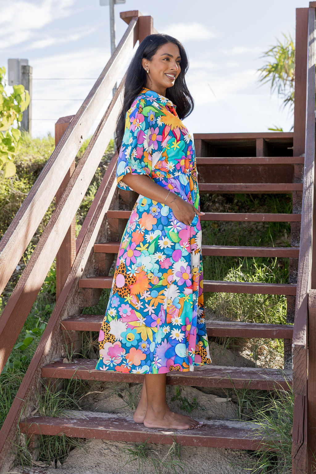Maddy Midi Dress in Kutopia Floral by Kasey Rainbow