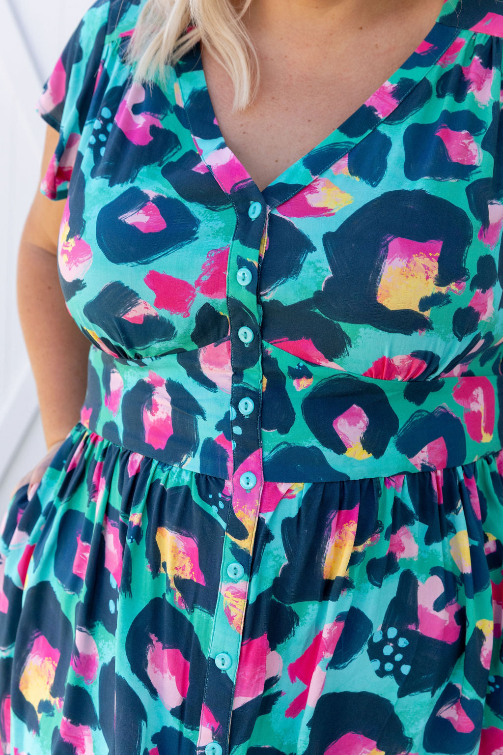 Aurora Midi Dress in Green Leopard by Kasey Rainbow