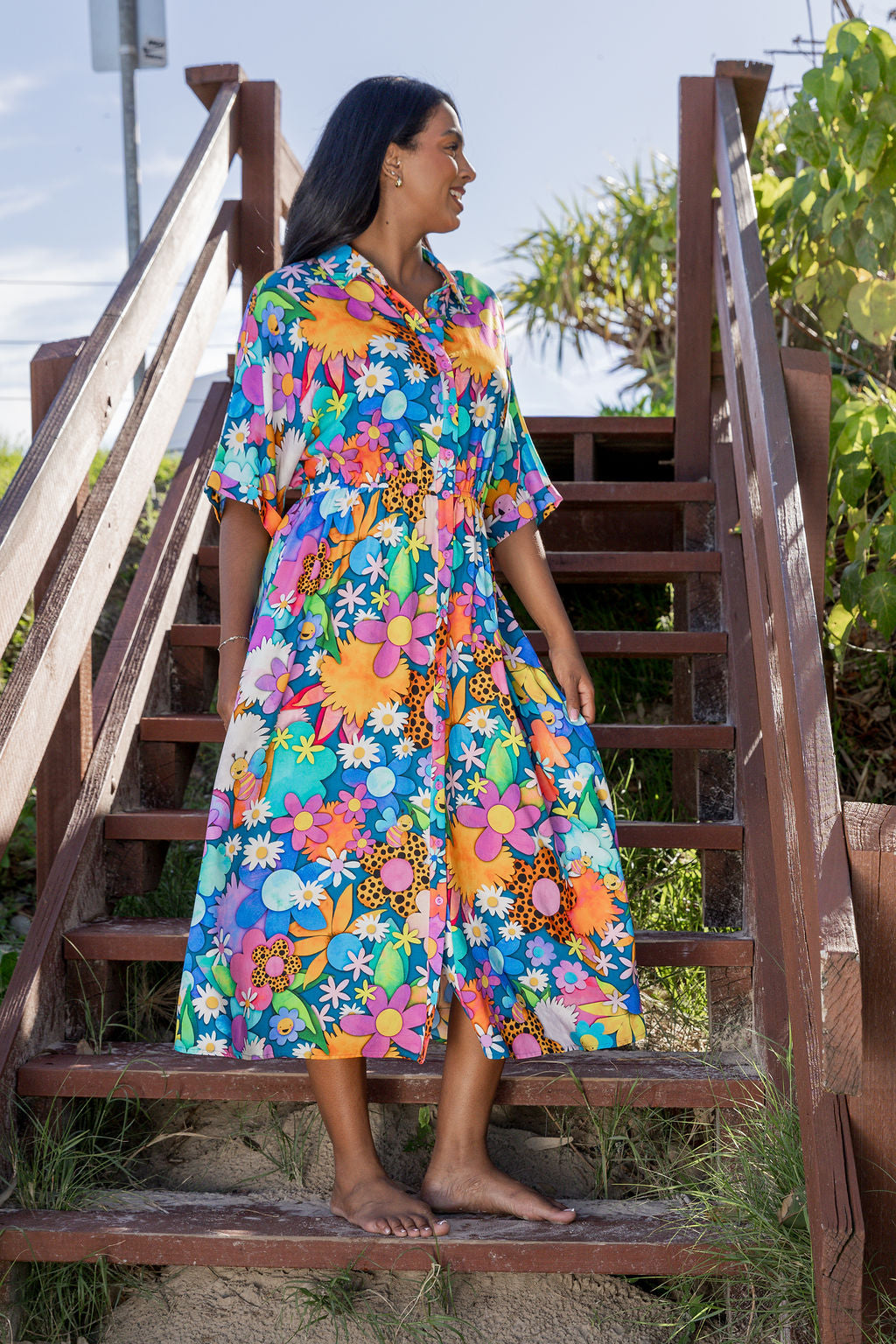 Maddy Midi Dress in Kutopia Floral by Kasey Rainbow