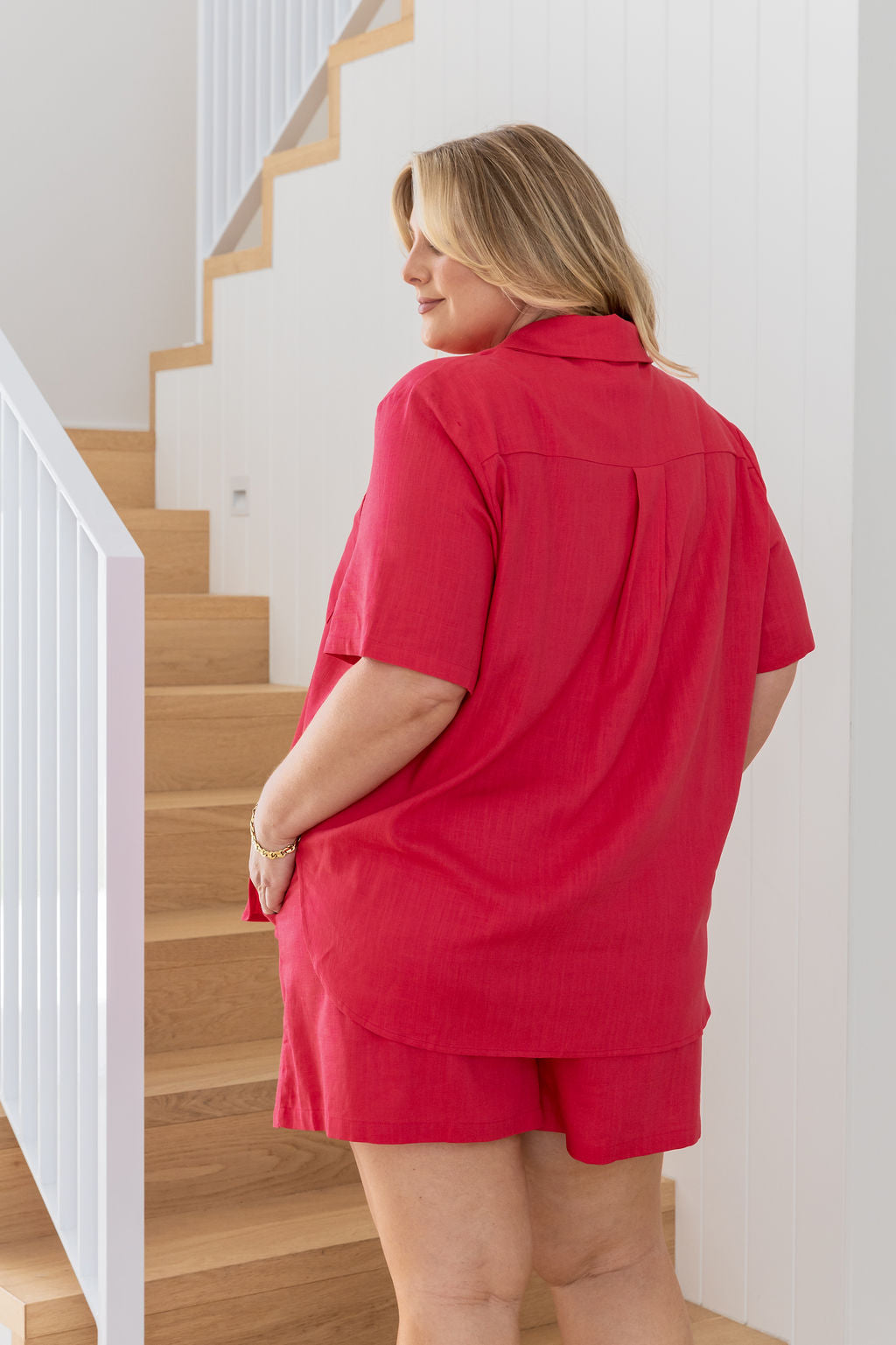 Samara Linen Blend Shirt in Cherry Pink