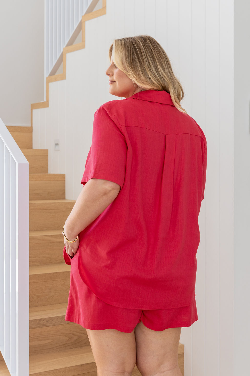 Harlow Linen Blend Shorts in Cherry Pink