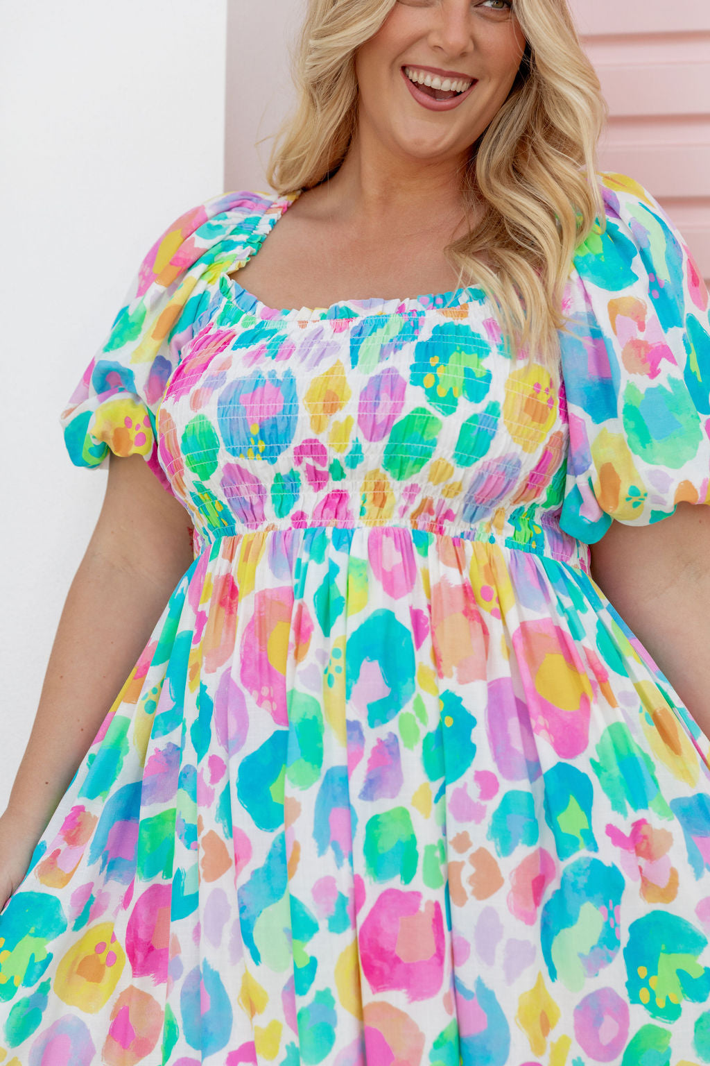 Stelle Linen Blend Dress in Pastel Leopard by Kasey Rainbow