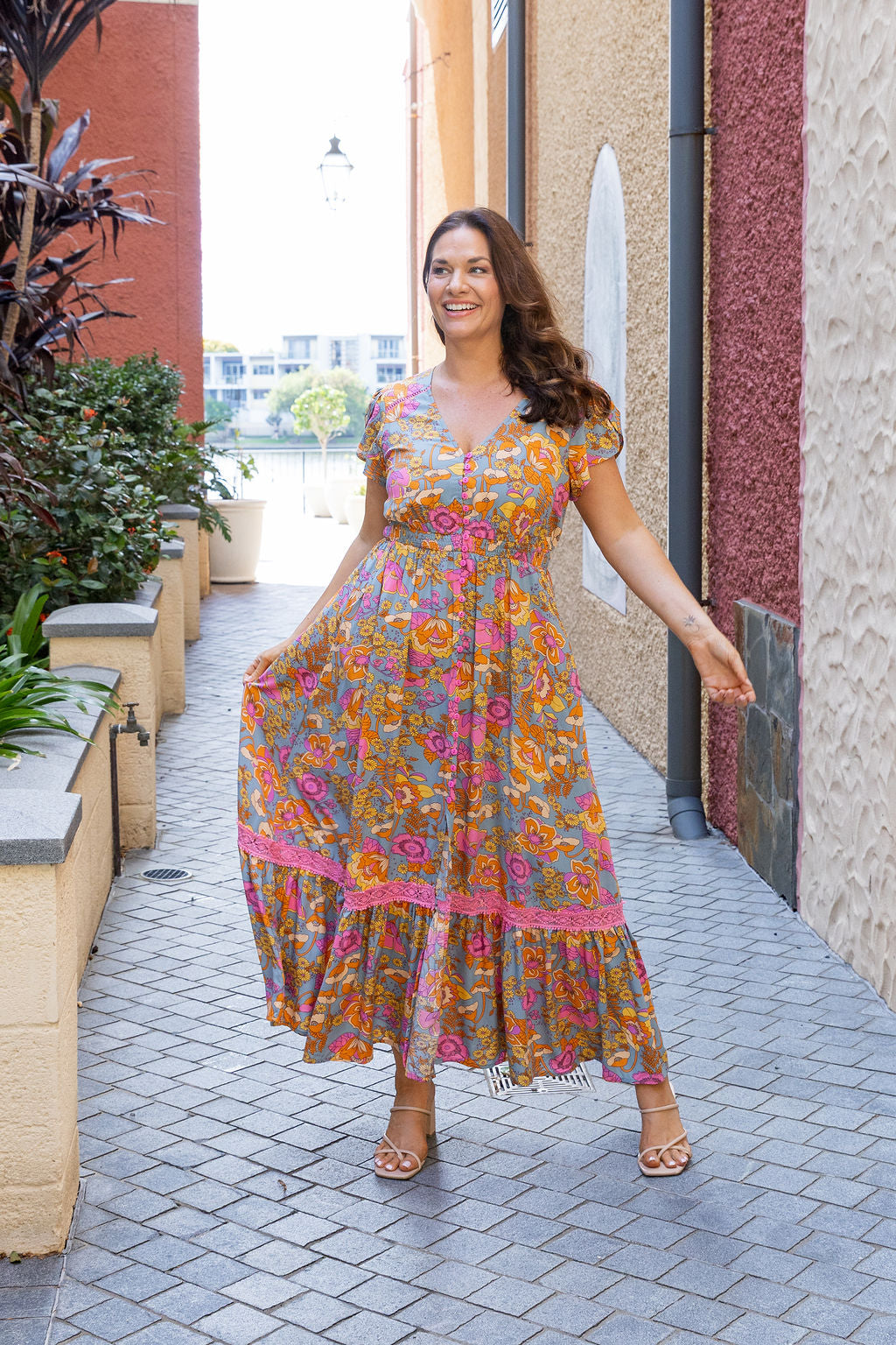 Louisa Maxi Dress in Ash Mixed Floral