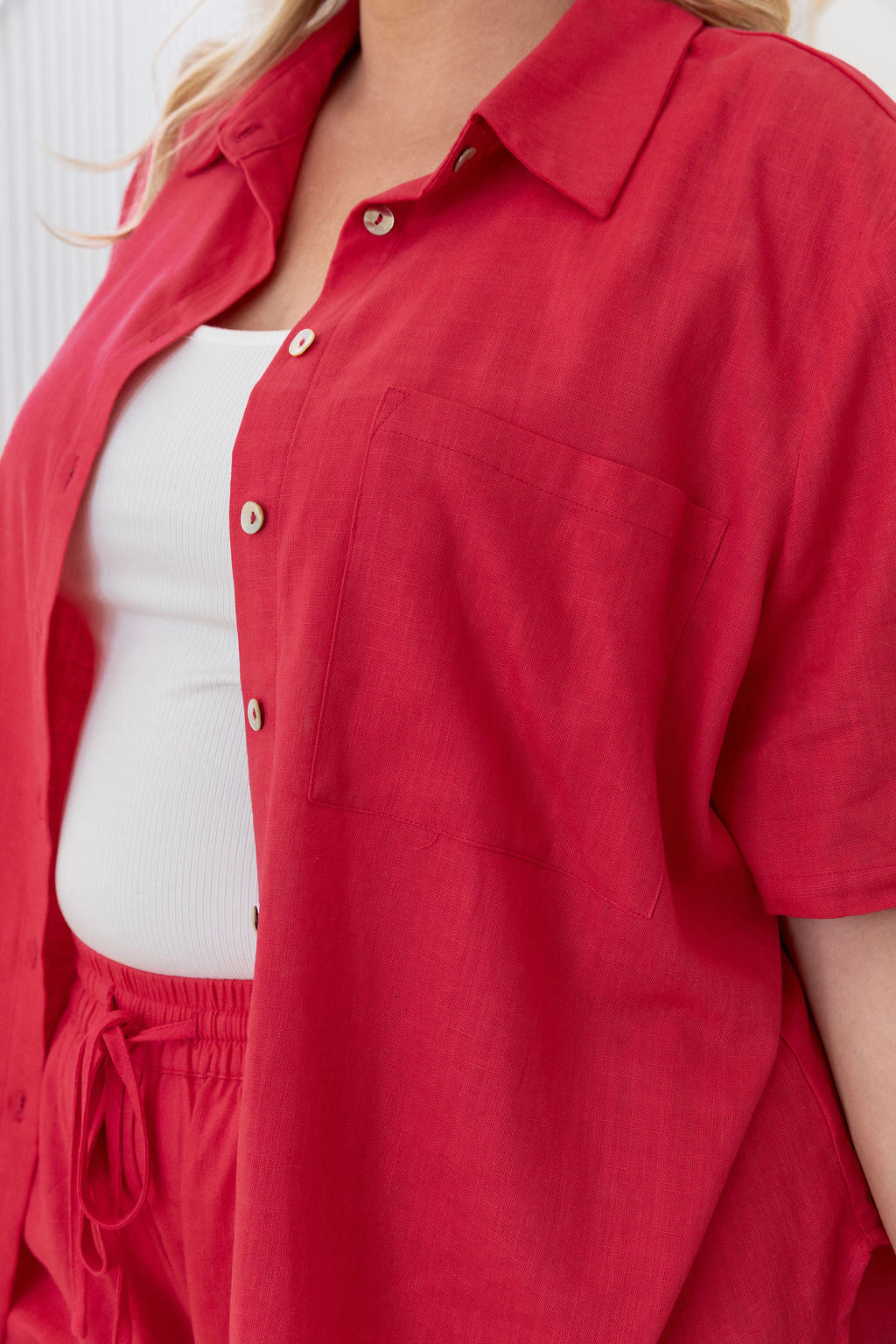 Samara Linen Blend Shirt in Cherry Pink