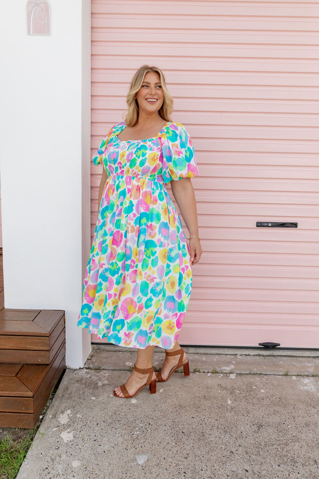 Stelle Linen Blend Dress in Pastel Leopard by Kasey Rainbow