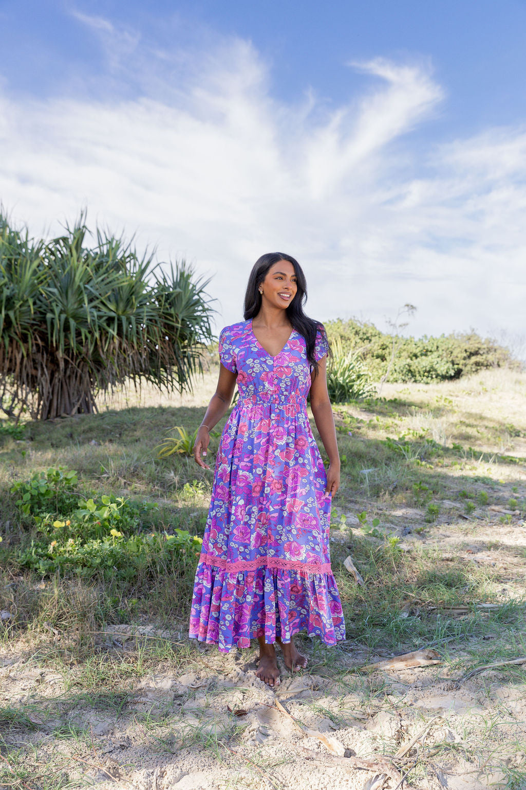 Louisa Maxi Dress in Purple Floral