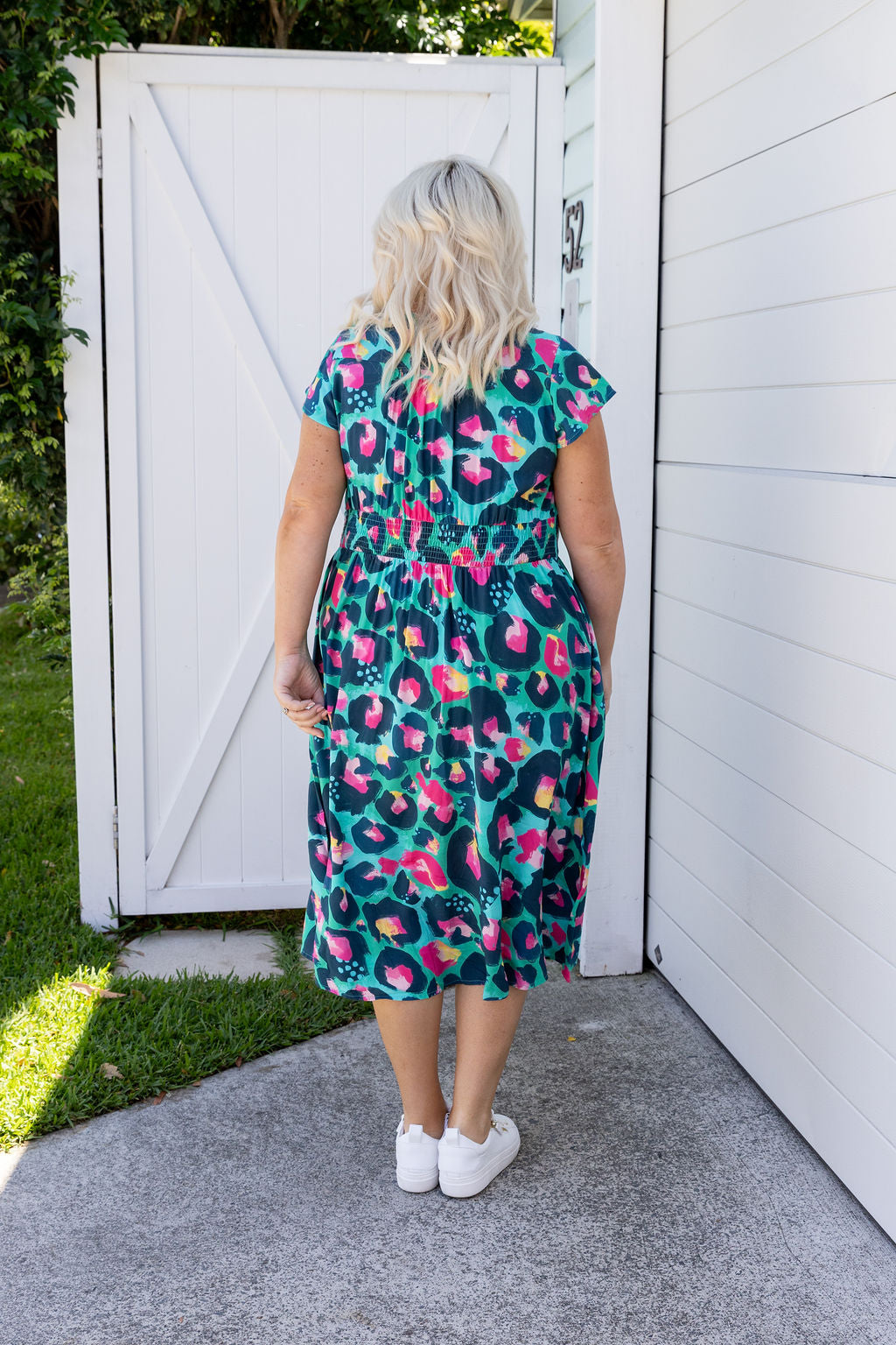 Aurora Midi Dress in Green Leopard by Kasey Rainbow