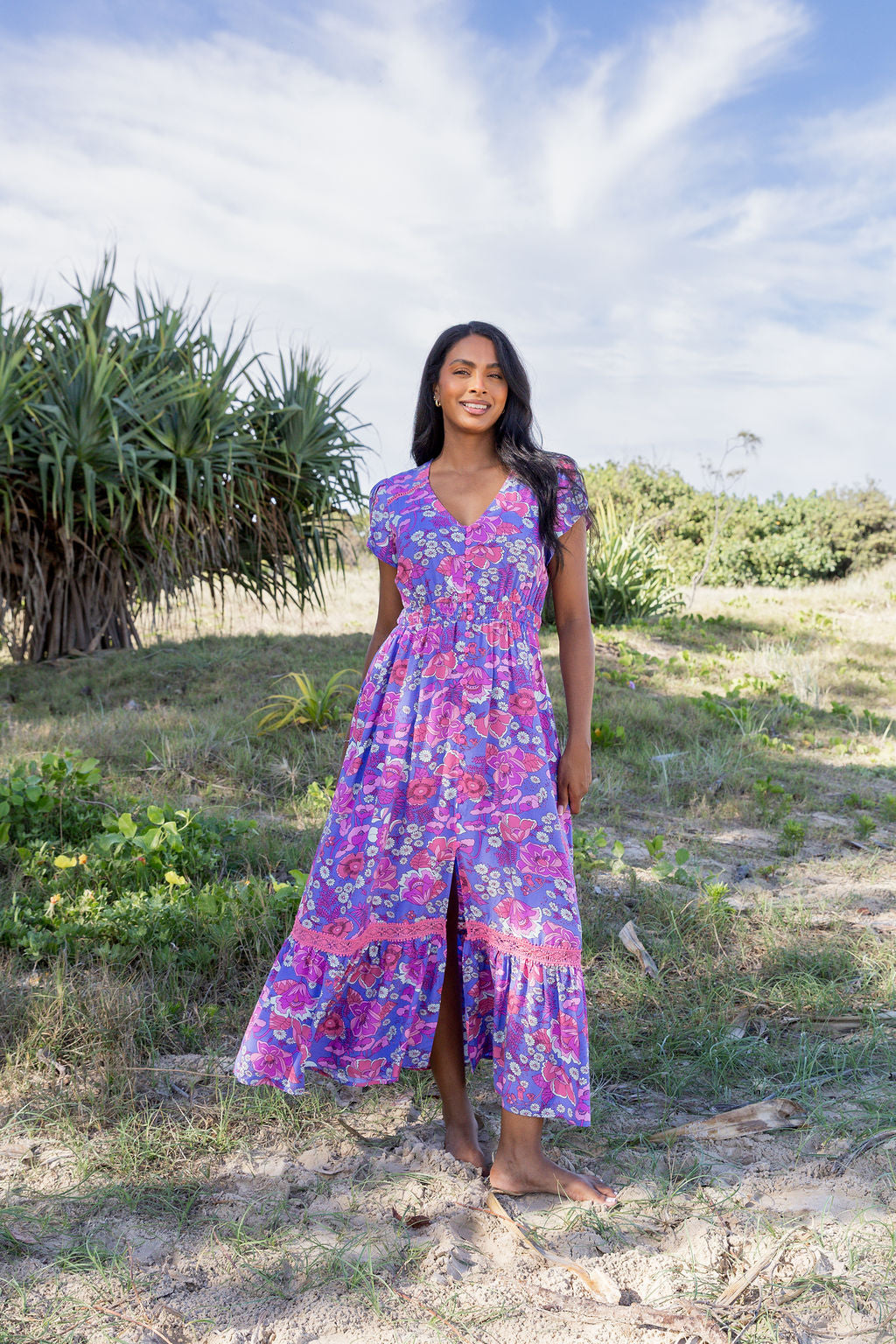 Louisa Maxi Dress in Purple Floral