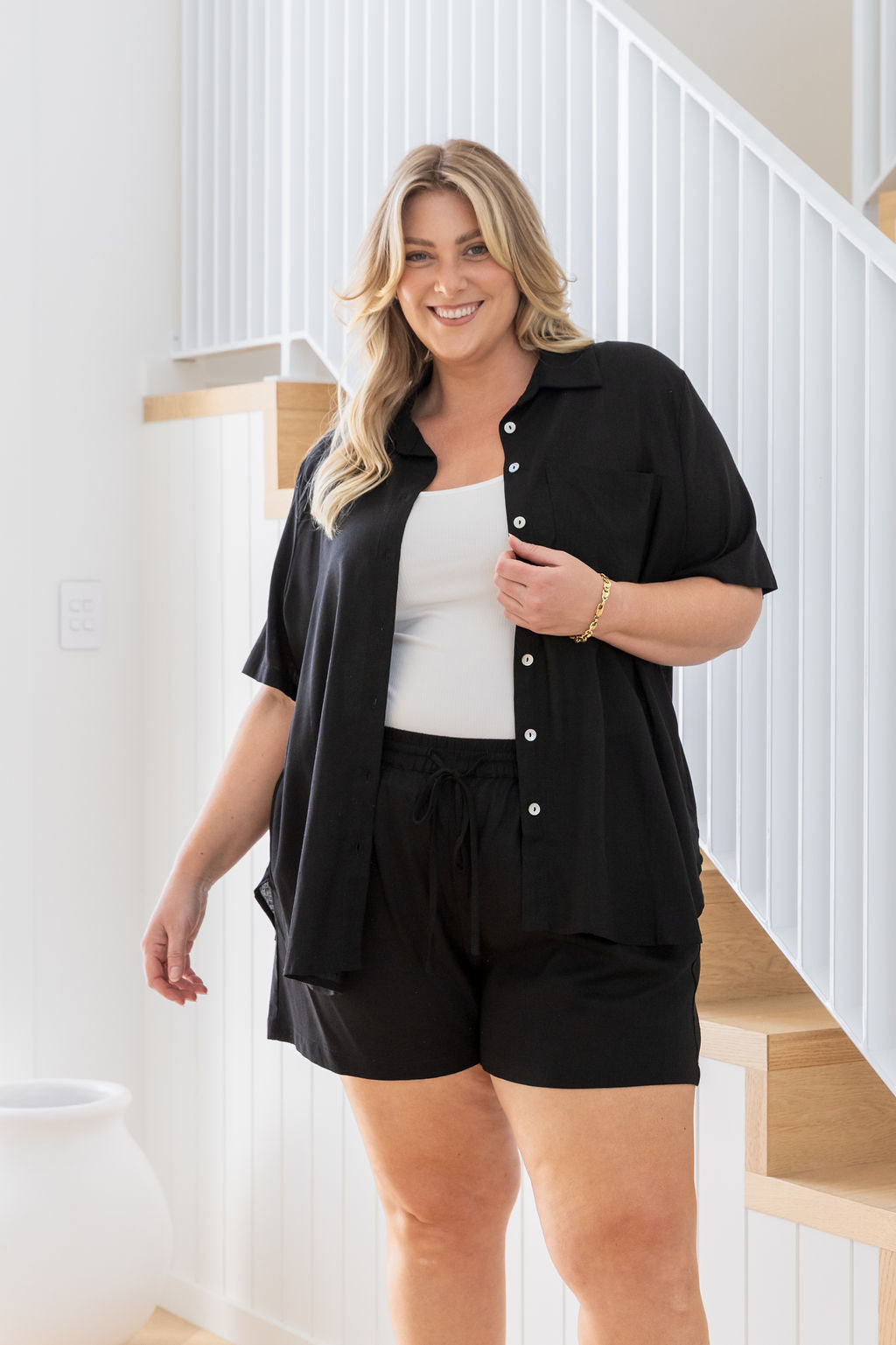 Samara Linen Blend Shirt in Black