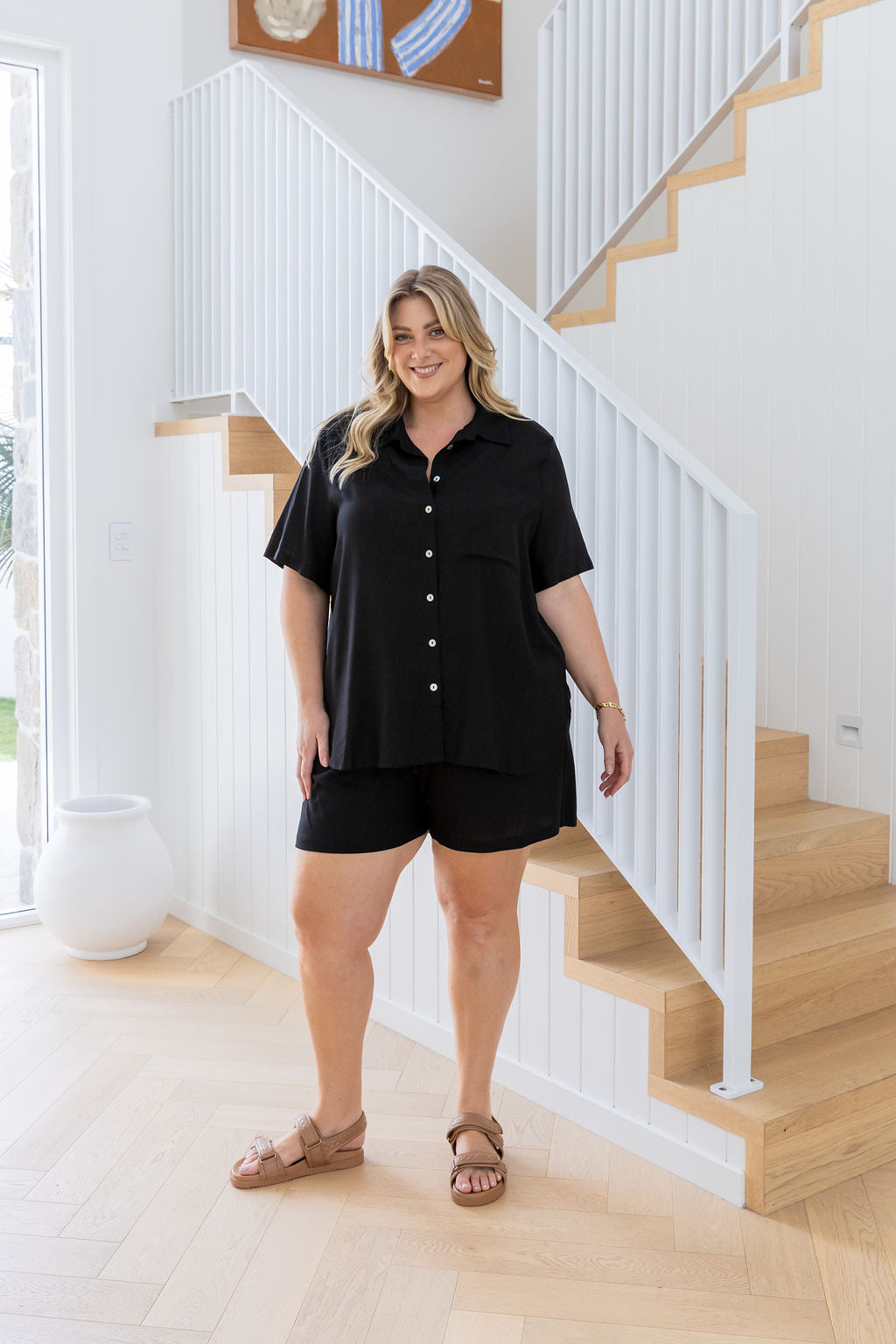 Samara Linen Blend Shirt in Black