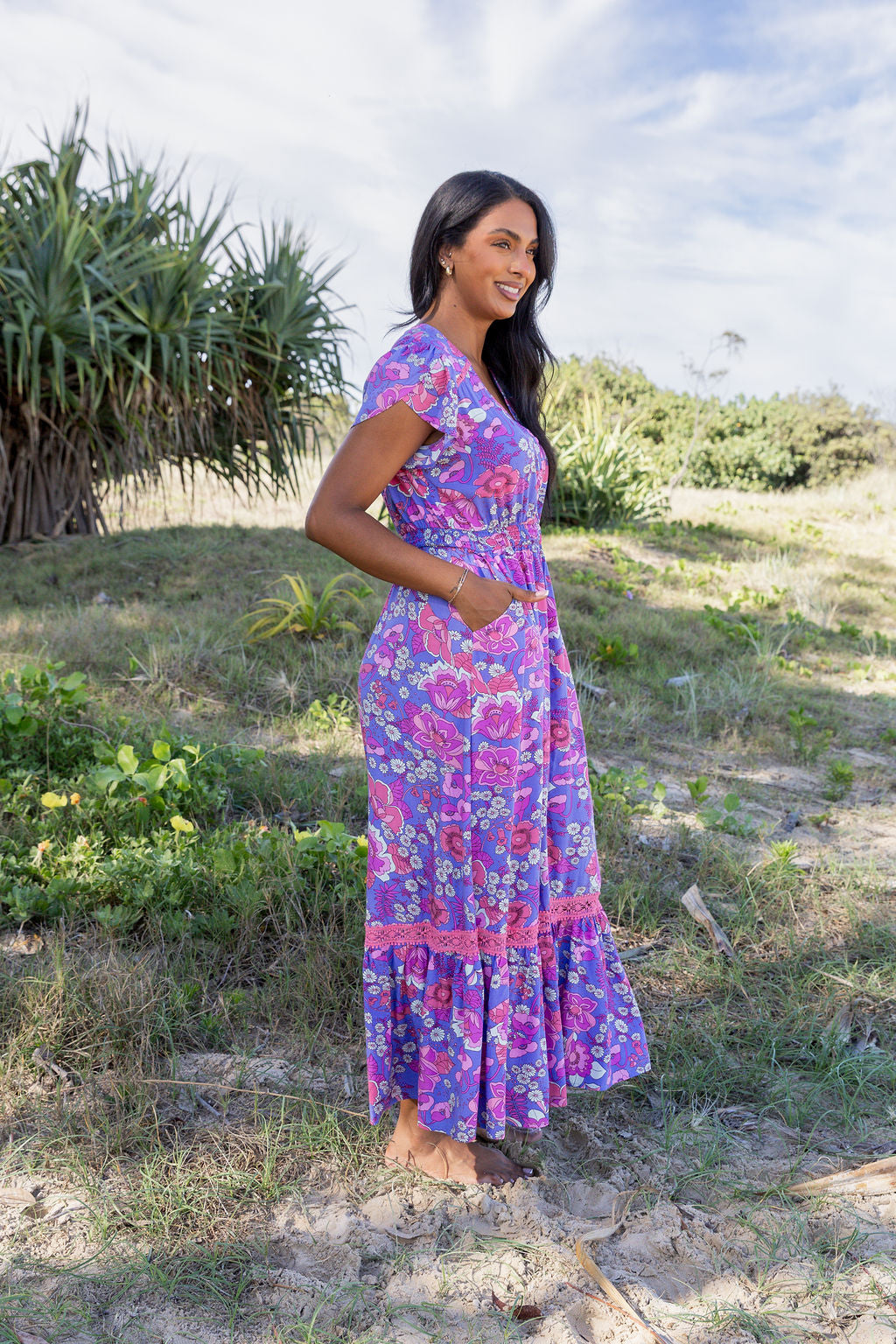 Louisa Maxi Dress in Purple Floral