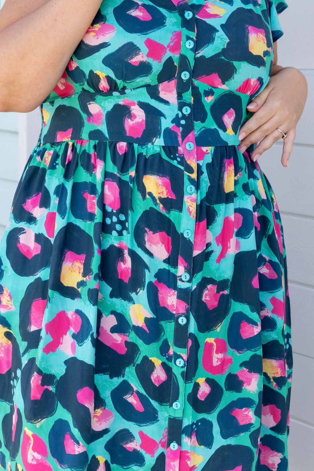 Aurora Midi Dress in Green Leopard by Kasey Rainbow