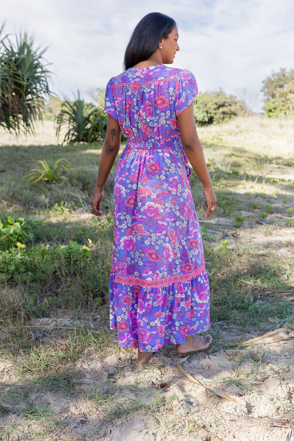 Louisa Maxi Dress in Purple Floral