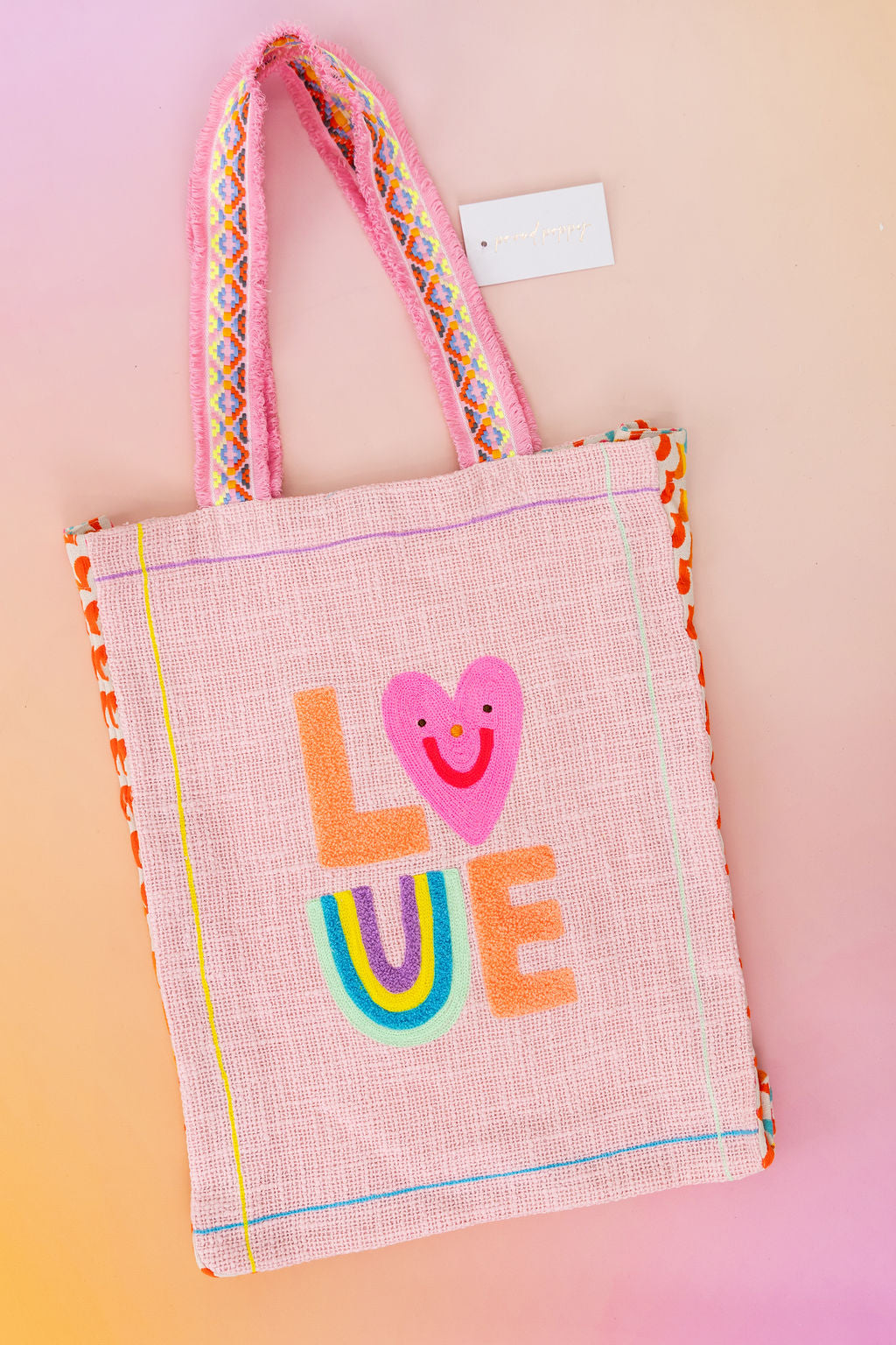 Love Pink Woven Tote Bag