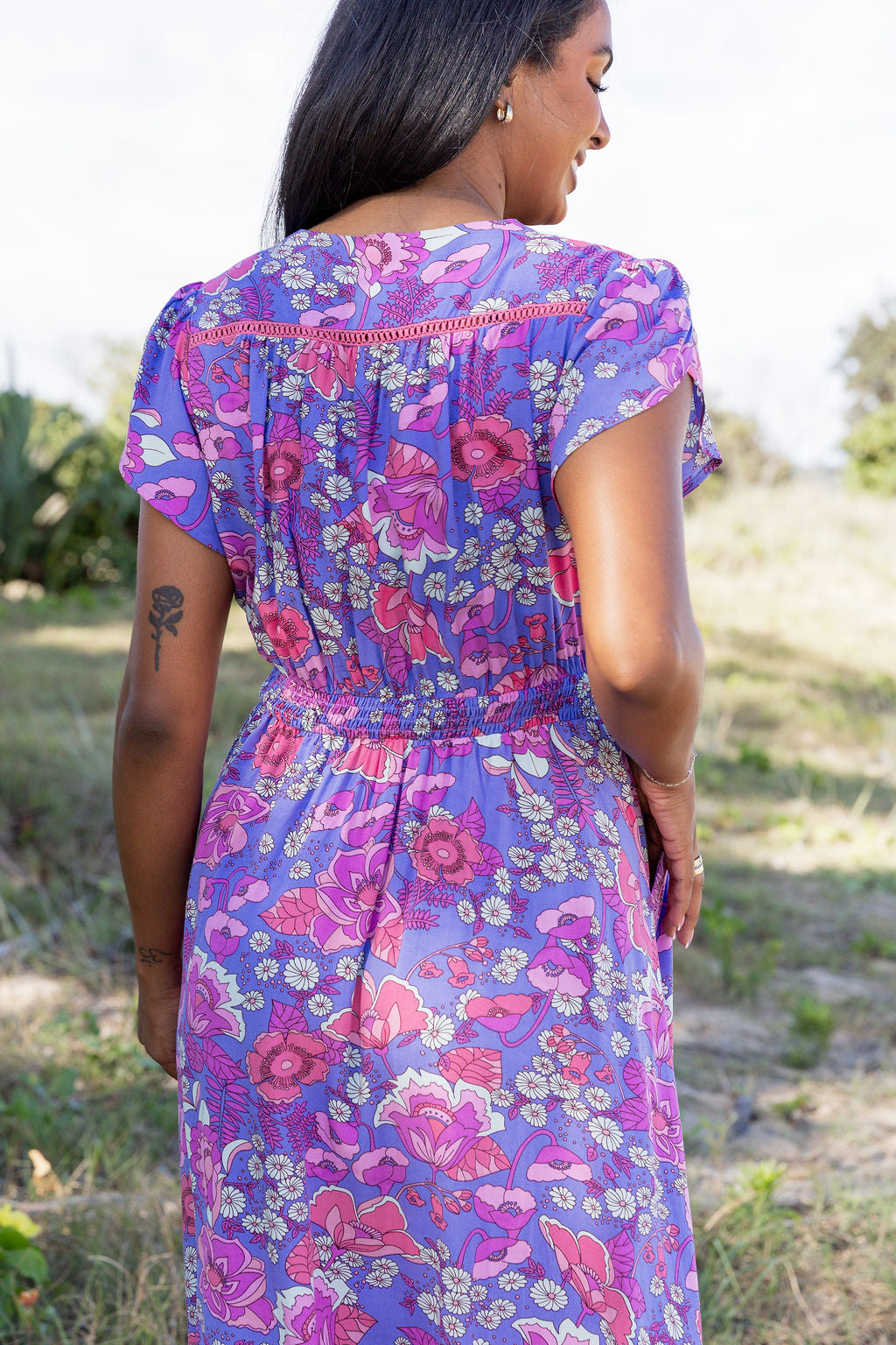 Louisa Maxi Dress in Purple Floral