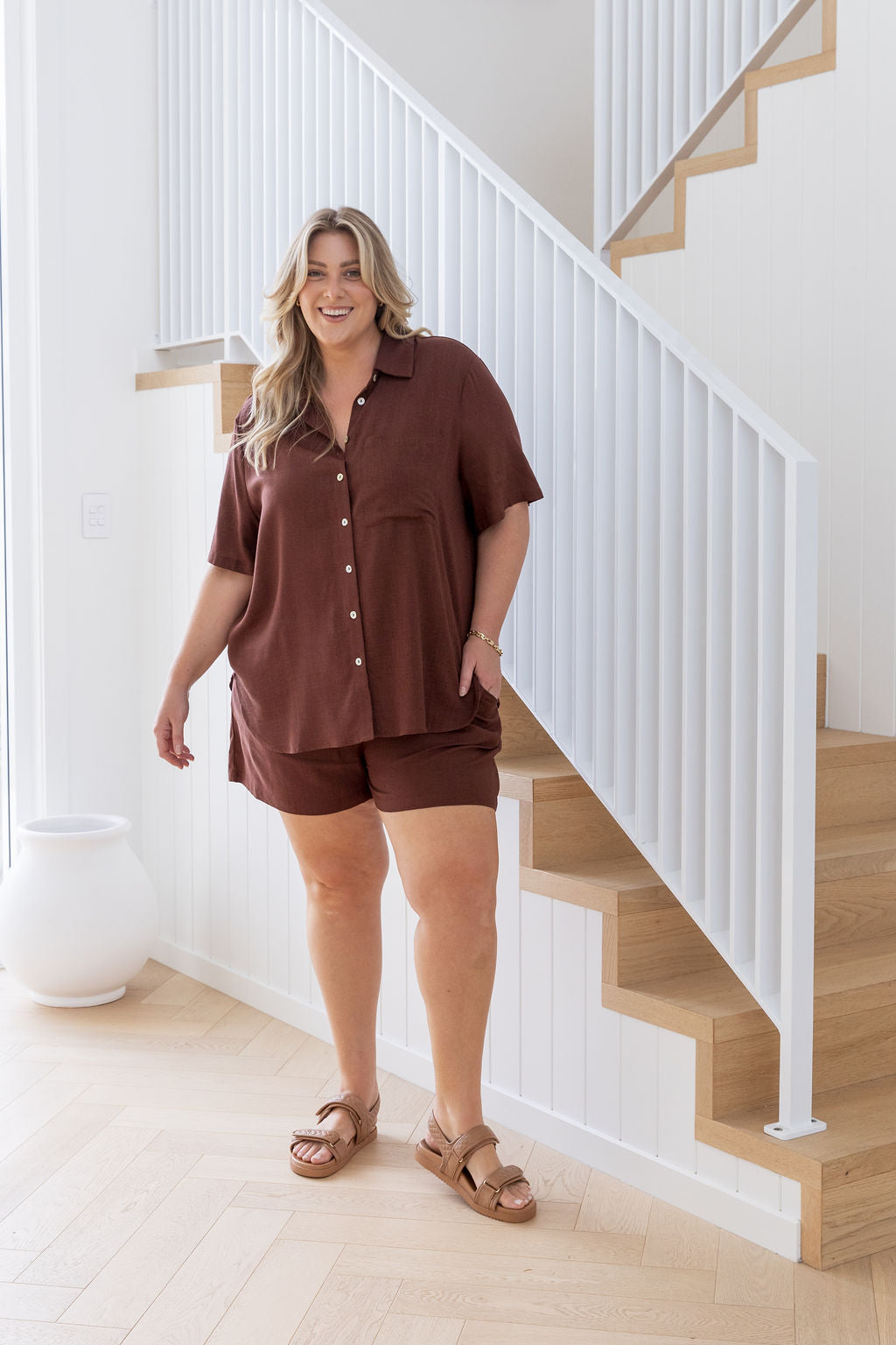 Samara Linen Blend Shirt in Chocolate