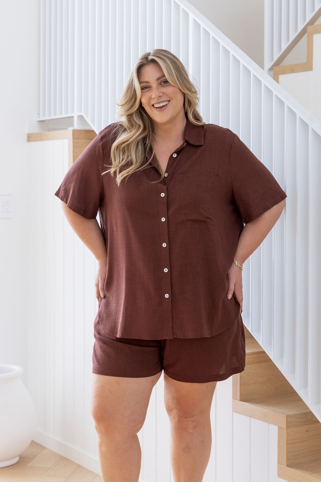 Samara Linen Blend Shirt in Chocolate