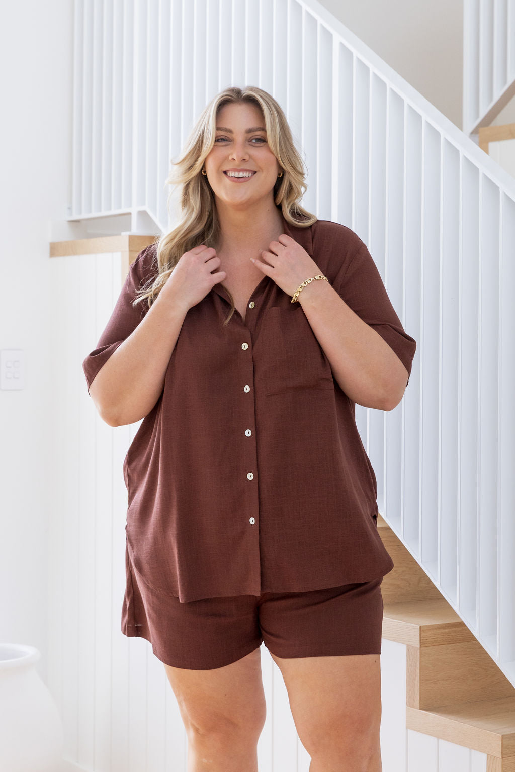 Samara Linen Blend Shirt in Chocolate