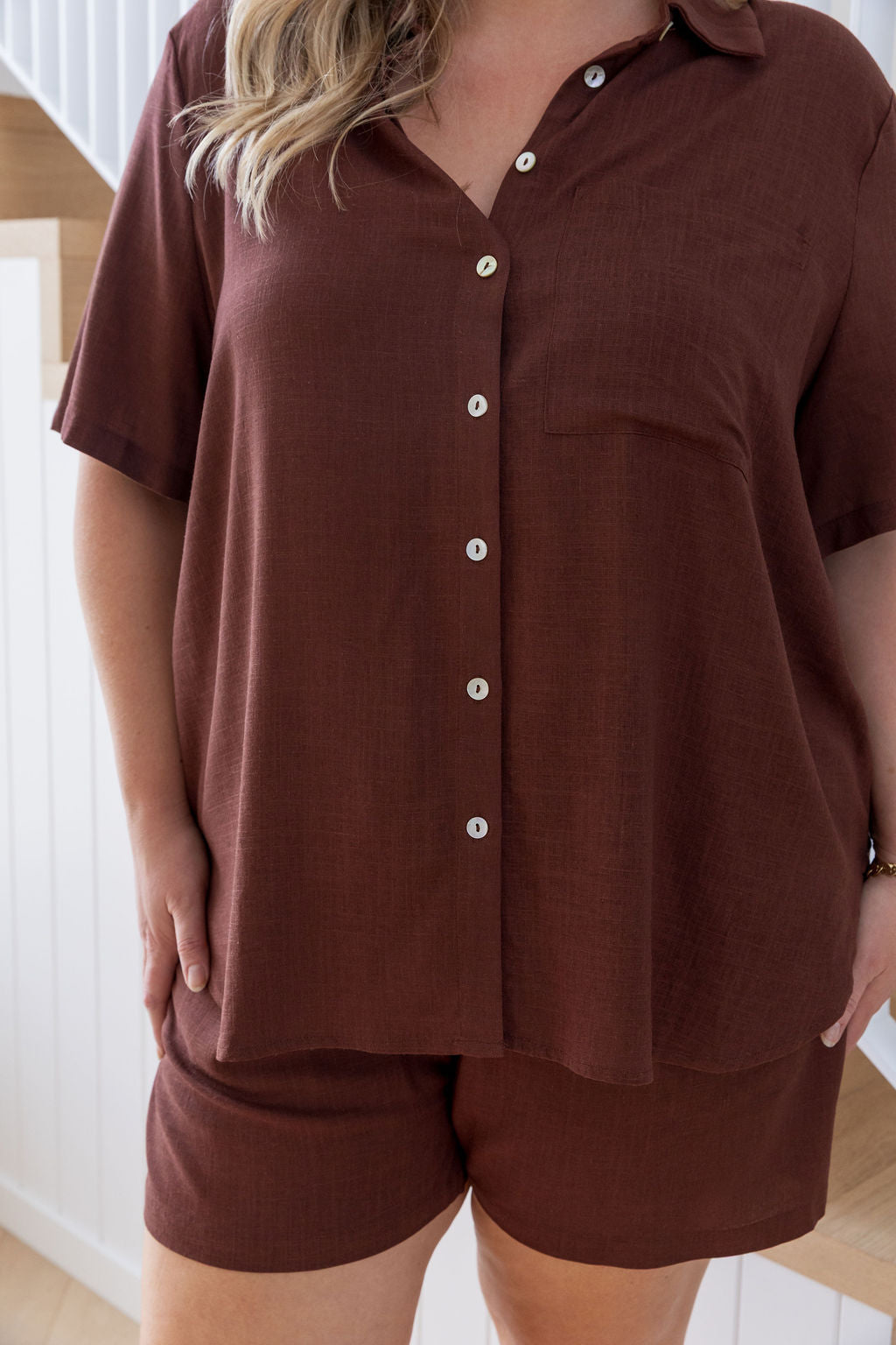 Samara Linen Blend Shirt in Chocolate