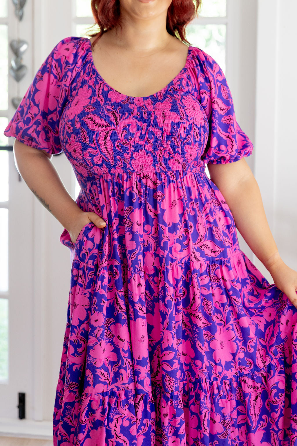 Peri Midi Dress in Purple Blooms