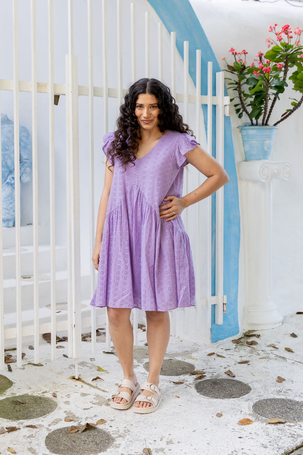 Peak Frill Party Dress in Lilac Broderie Anglaise